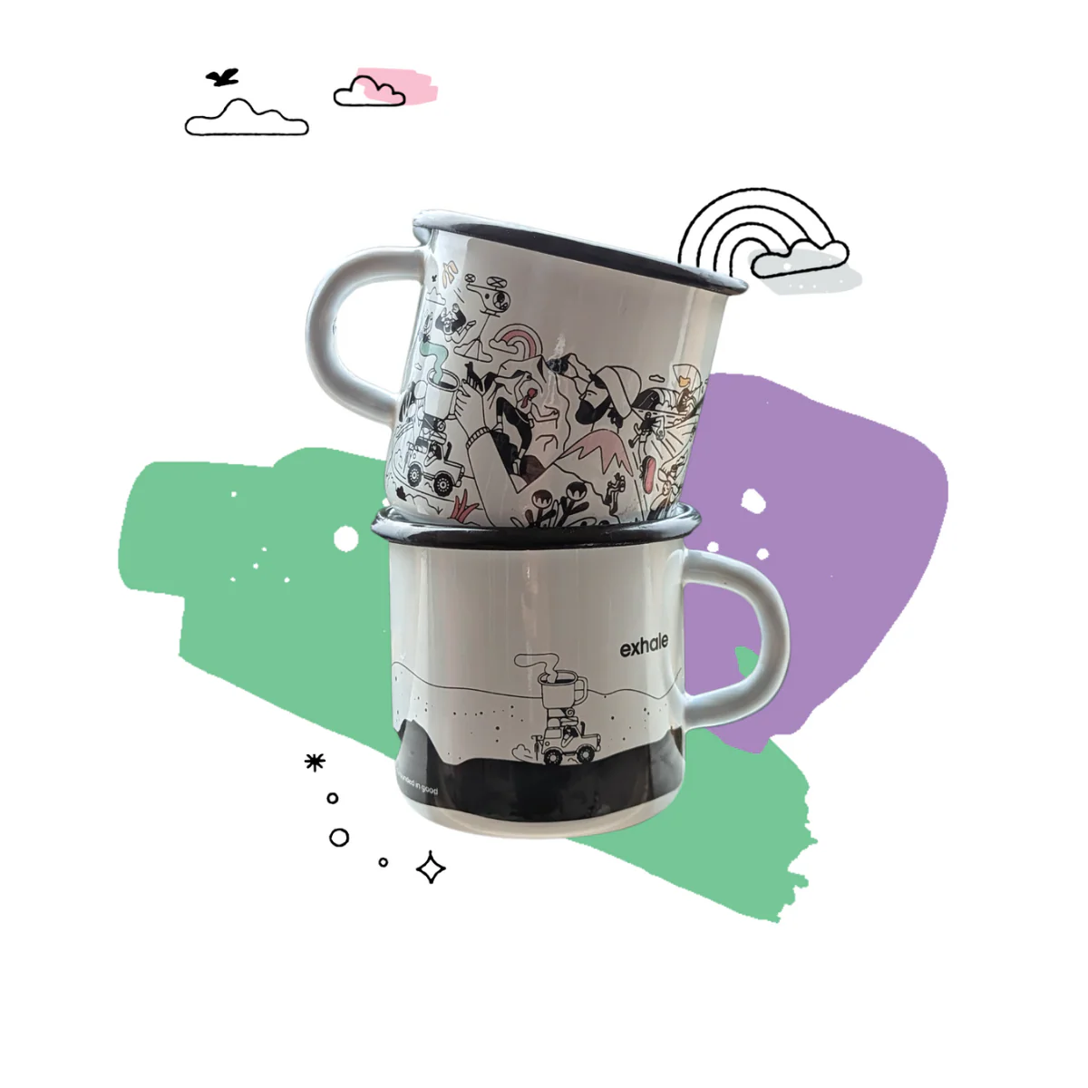 Exhale Hand Printed Enamel Mug - Image 2