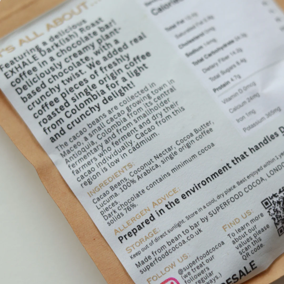 Exhale x Superfood Cacao Chocolate Bar - Dark 76% - 30g - Image 5